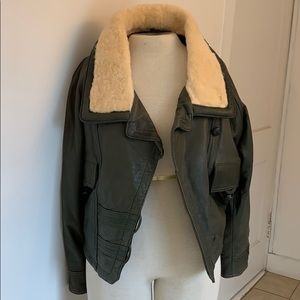 Vintage green leather bomber jacket